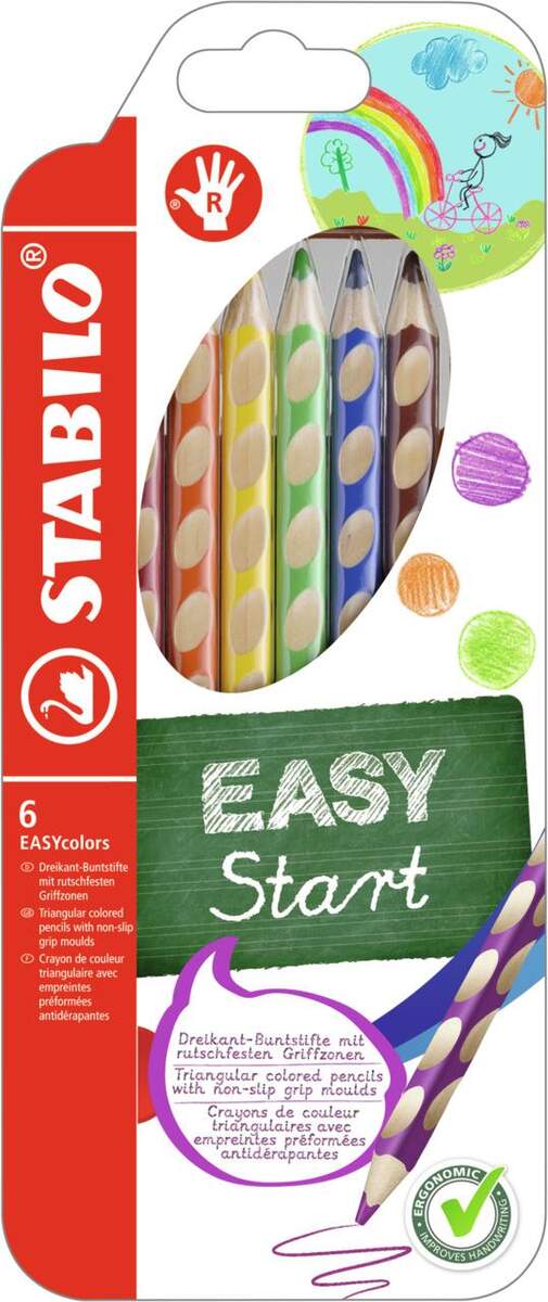 Ergonomischer Buntstift für Rechtshänder - STABILO EASYcolors - 6er Pack - mit 6 verschiedenen Farben