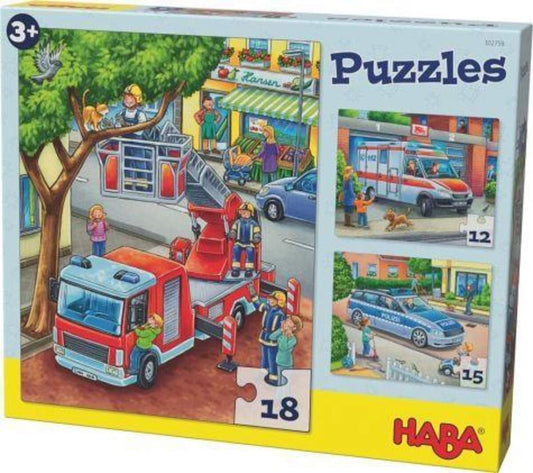 HABA 302759 Puzzleset Feuerwehr&Co, 3-teilig