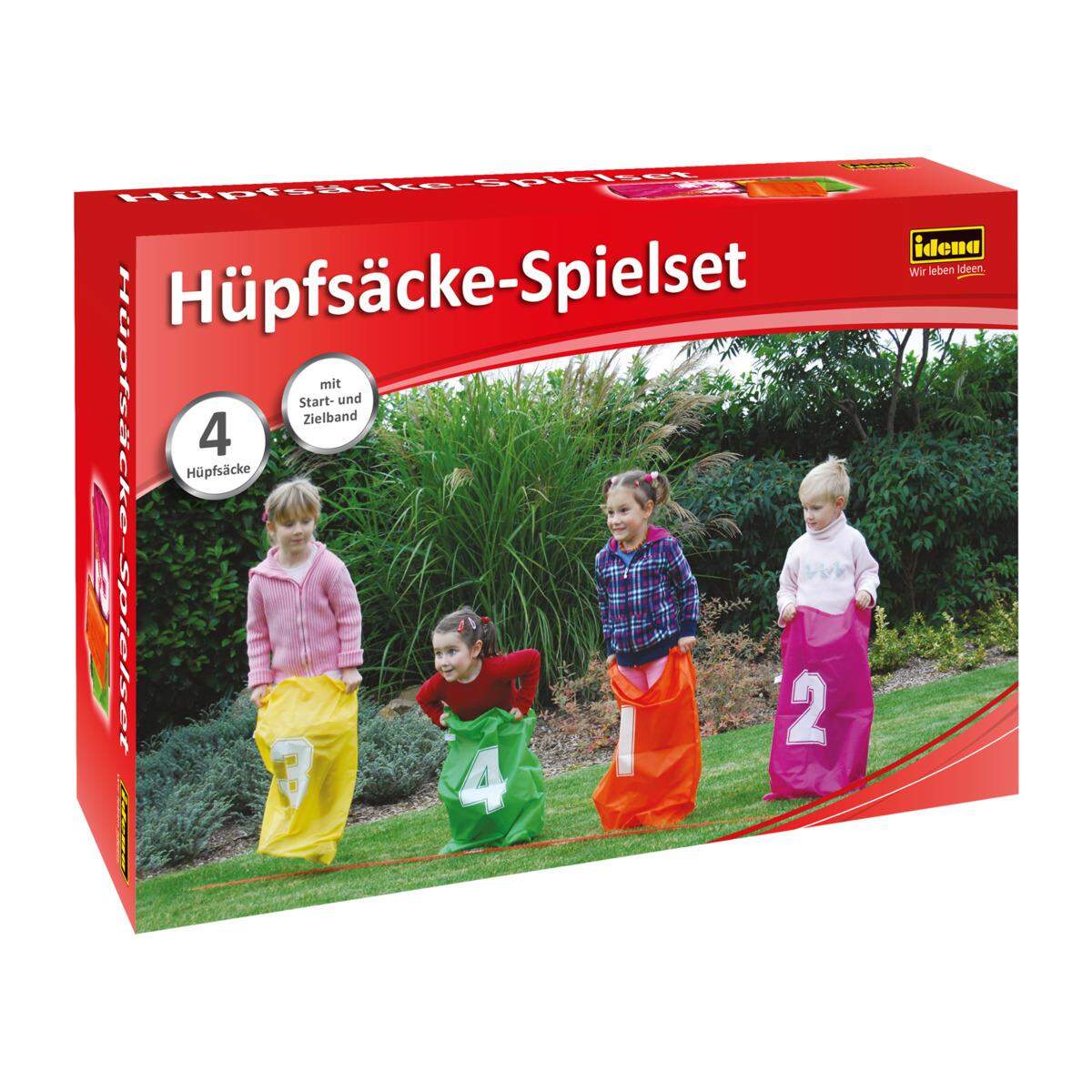 Idena Hüpfsäcke-Spielset, 4 Hüpfsäcke, mit Start- und Zielband