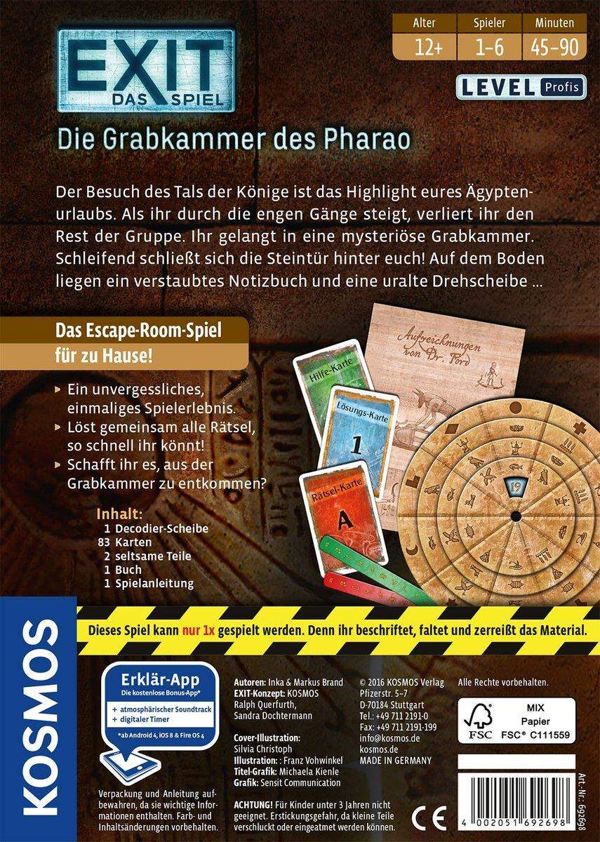 KOSMOS EXIT Das Spiel Die Grabkammer des Pharao, Kennerspiel des Jahres 2017