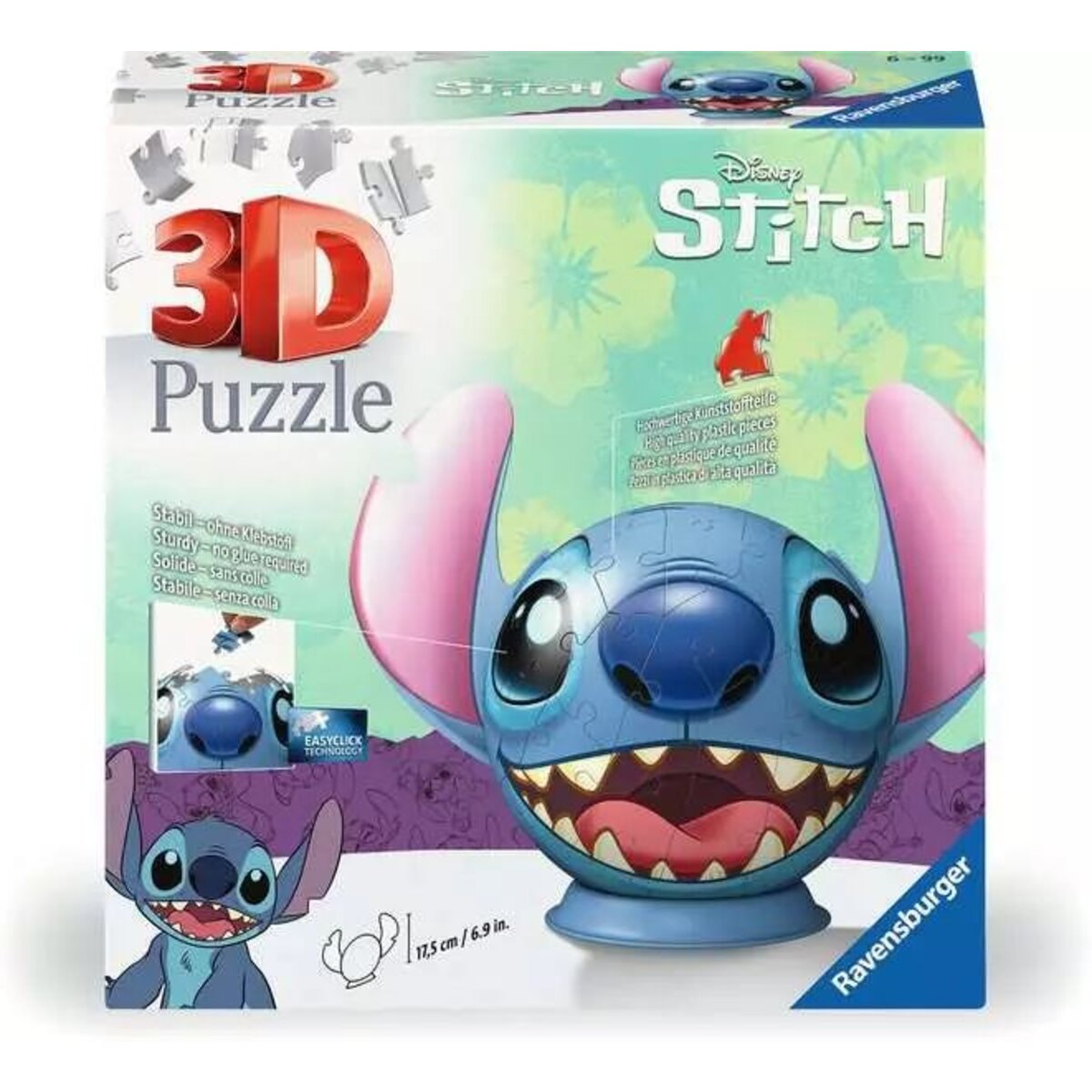 Ravensburger 3D Puzzle - Disney Stitch Puzzle-Ball mit Ohren, 77 Teile