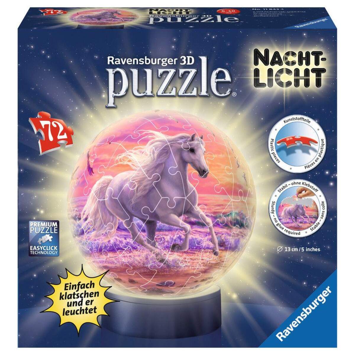 Ravensburger 3D Puzzleball Nachtlicht Pferde am Strand, 72 Teile