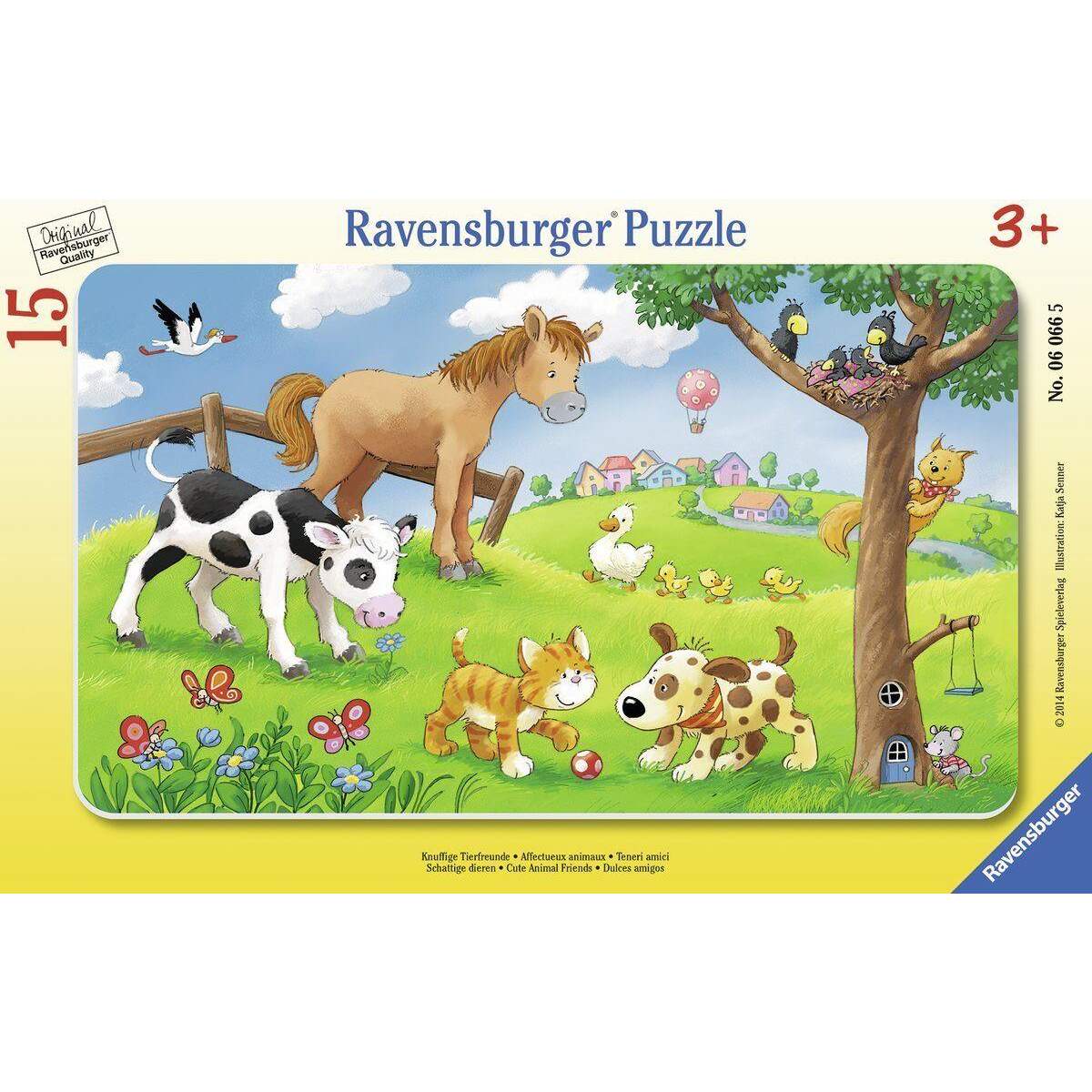 Ravensburger Rahmenpuzzle Knuffige Tierfreunde, 15 Teile