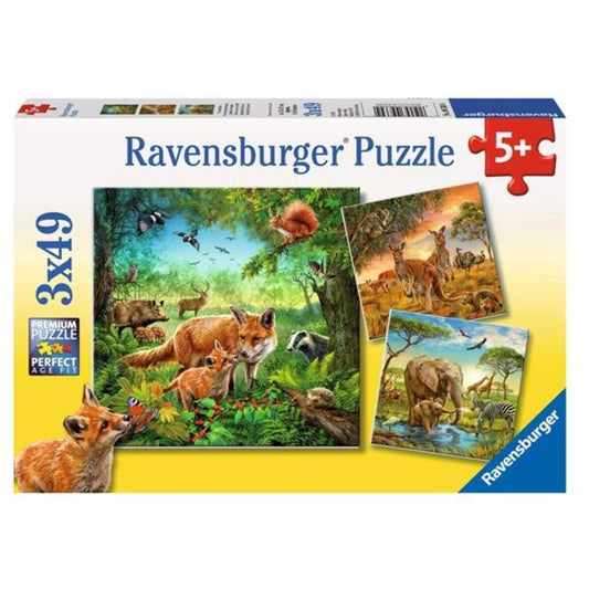 Ravensburger Tiere der Erde, 3 x 49 Teile Puzzle