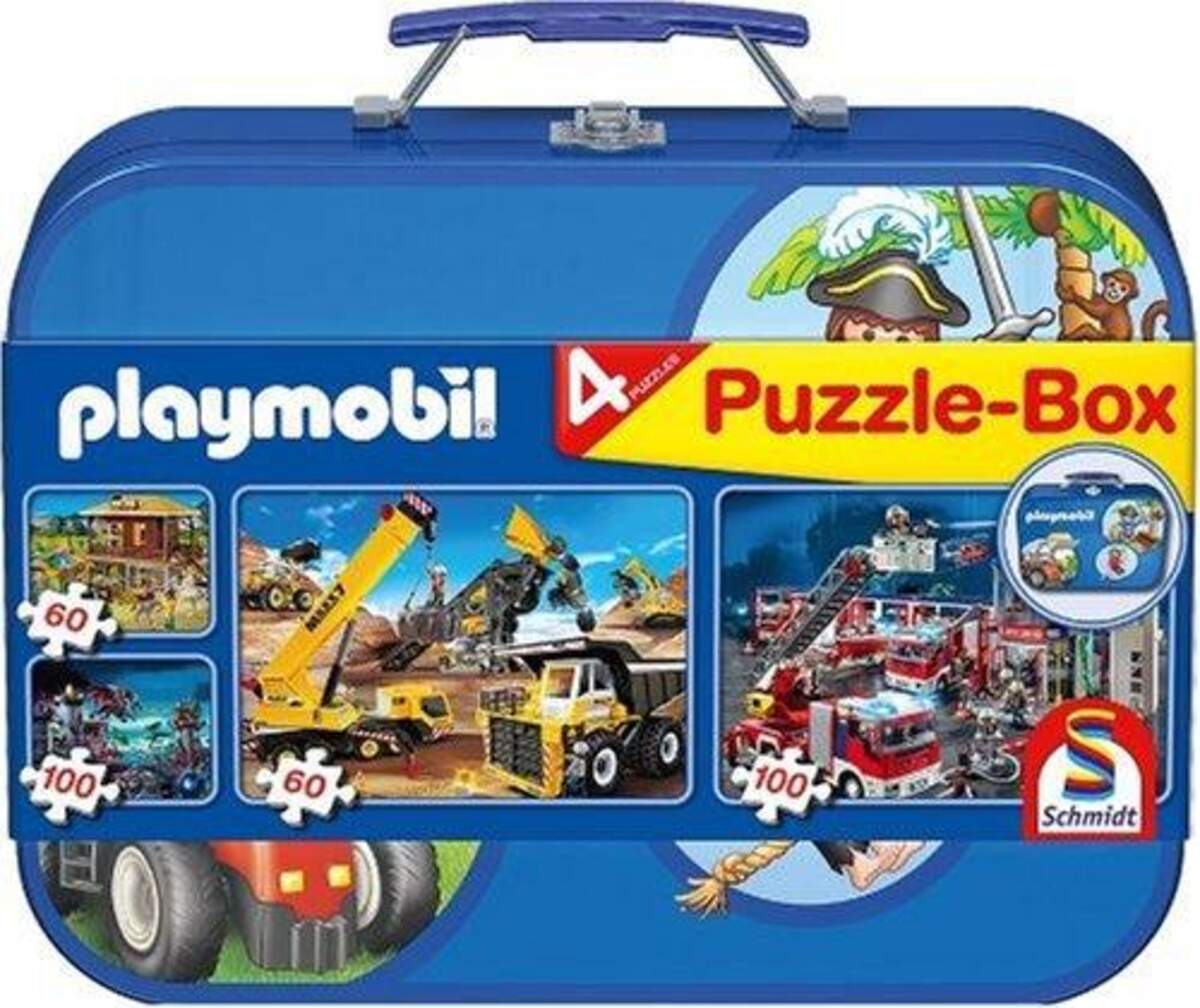 Schmidt Spiele Puzzle - Box im Metallkoffer Playmobil, 2x60, 2x100 Teile