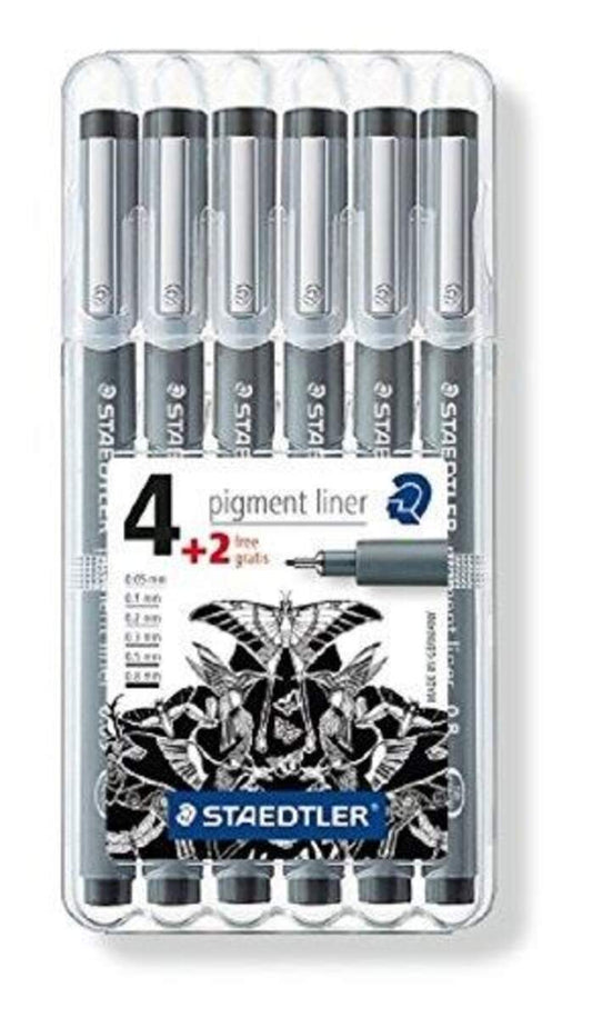 STAEDTLER® Fineliner pigment liner, schwarz, 4+2 GRATIS Etui