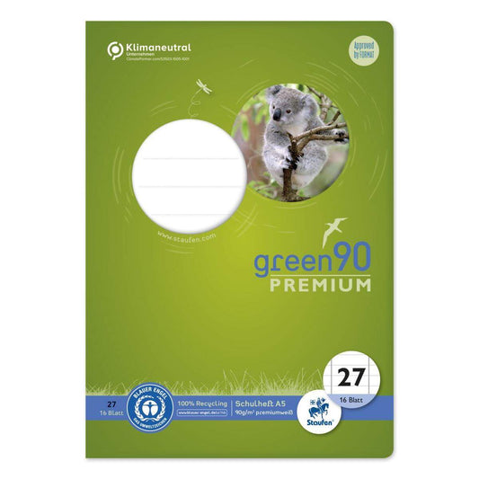 Staufen Green Schulheft Lin27 A5 16 Blatt 90g/qm 9mm liniert mit RL