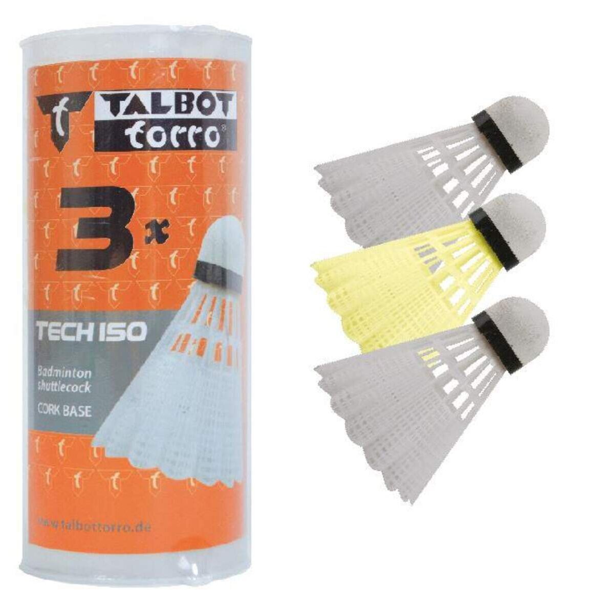 Talbot Torro Badminton Ball TECH 150, 3er Dose (2x weiß / 1x gelb)