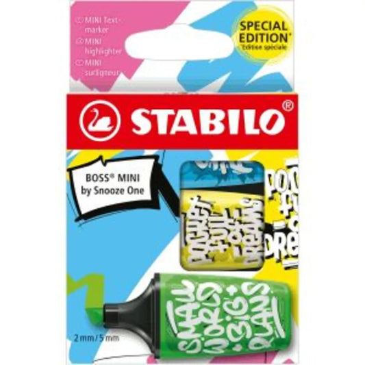 Textmarker - STABILO BOSS MINI by Snooze One - 3er Pack - blau, gelb, grün