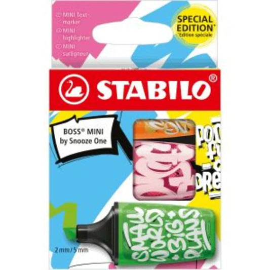 Textmarker - STABILO BOSS MINI by Snooze One - 3er Pack - orange, pink, grün