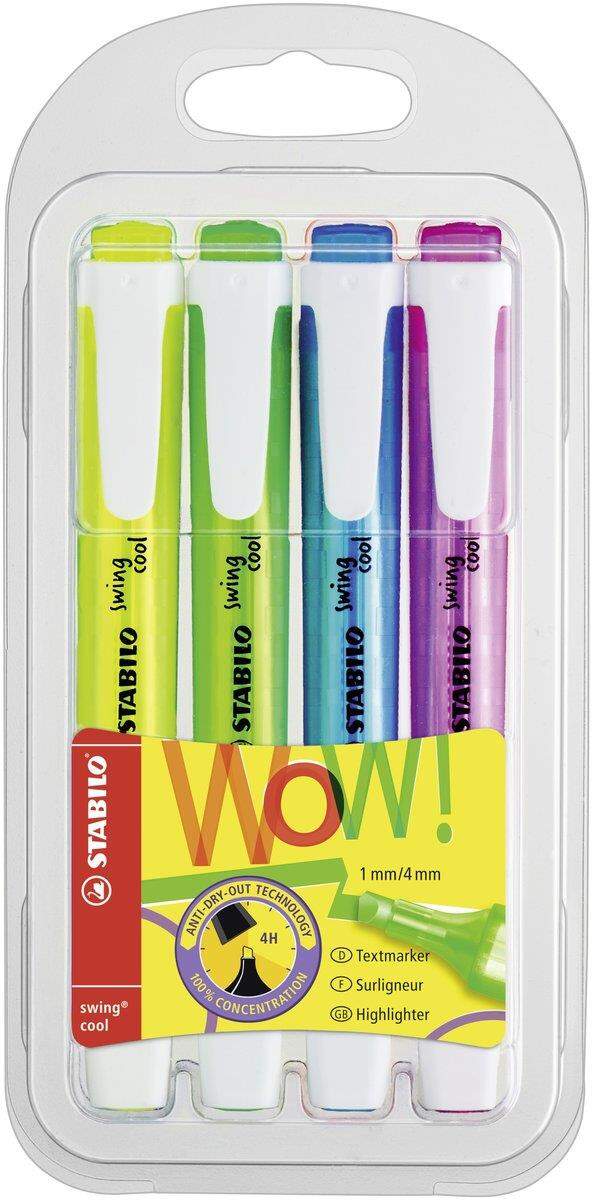 Textmarker - STABILO swing cool - 4er Pack - gelb, grün, blau, pink