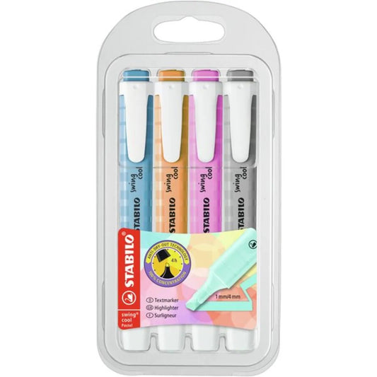 Textmarker STABILO® swing® cool Pastel Etui, sortiert, Etui mit 4 Stiften