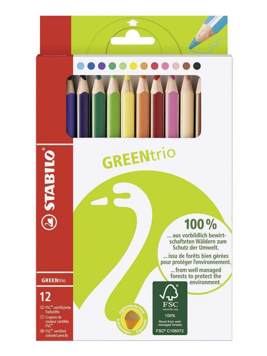 Umweltfreundlicher Dreikant-Buntstift - STABILO GREENtrio - 12er Pack - mit 12 verschiedenen Farben